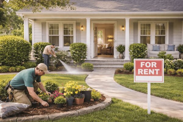 Landscaping maintenance preparing a rental home for tenants in Tampa Florida